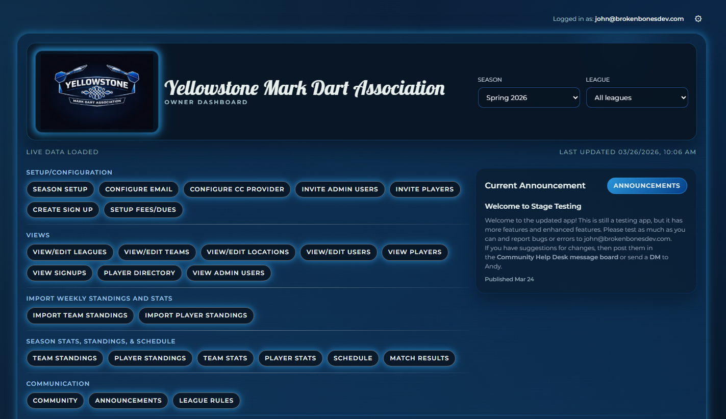 Dart League Pro - Dashboard Navigation Region