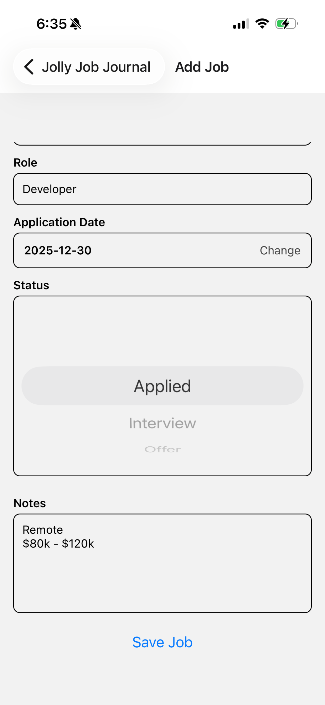iOS Screenshot - Notes Section