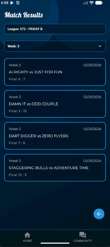 Dart League Pro - Mobile Match Results