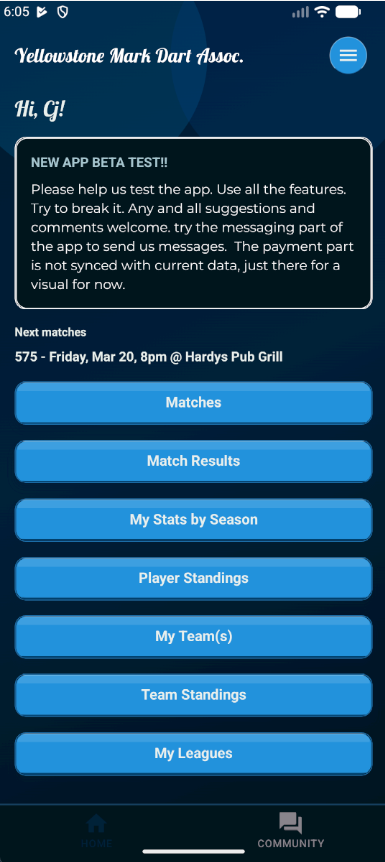 Dart League Pro - Mobile Home Screen