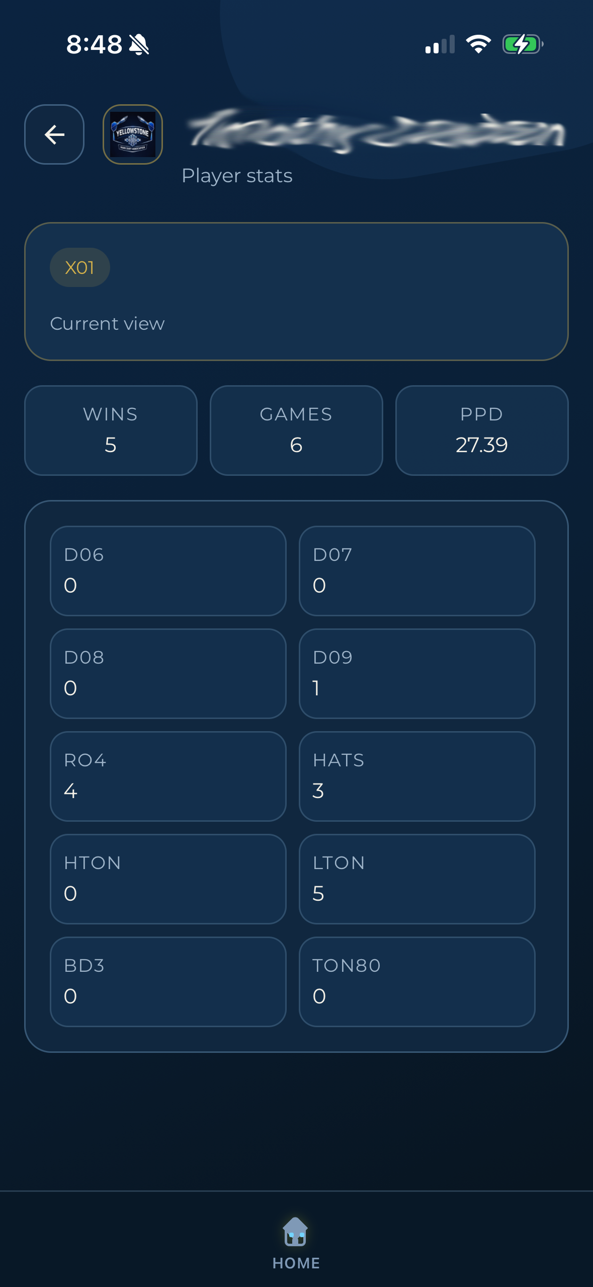 Dart League Pro player stats screen