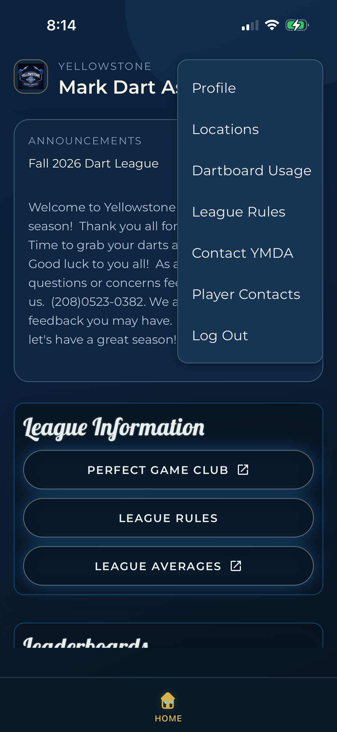 Dart League Pro player settings screen