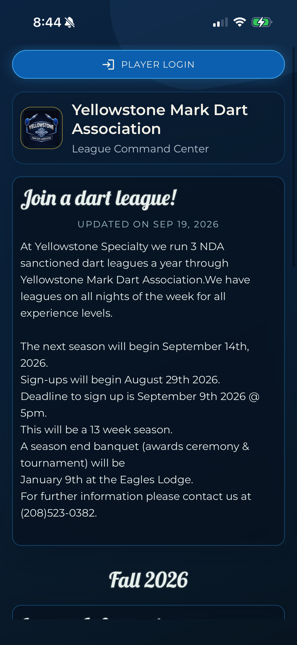 Dart League Pro public home screen