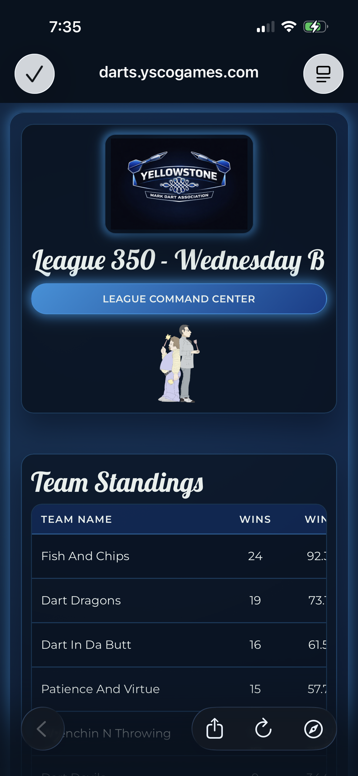 Dart League Pro first public league home screen